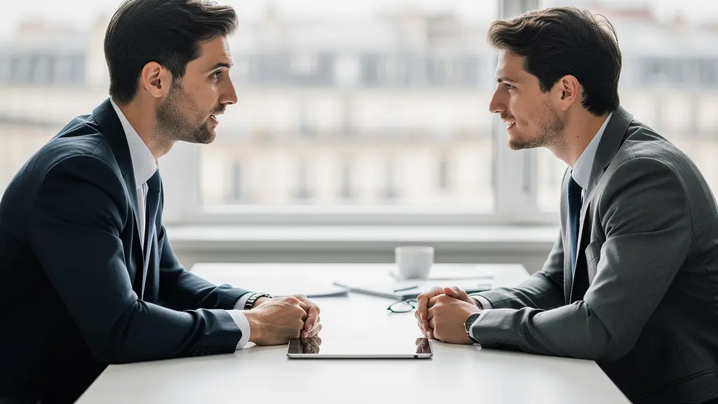 Conseiller immobilier expliquant une simulation de prêt à un client sur tablette